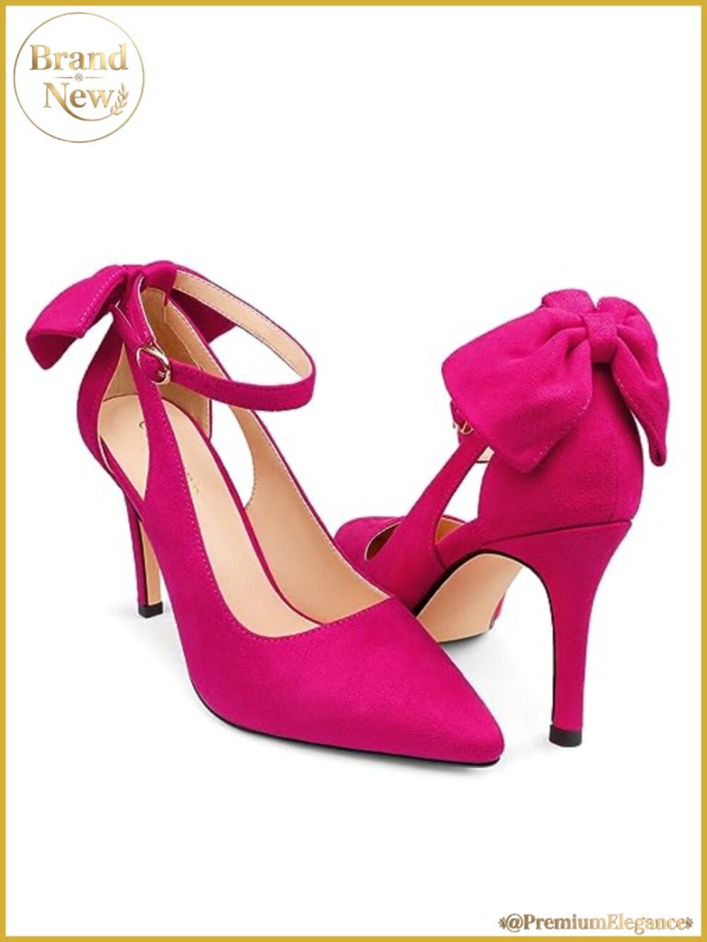Womens Pointed Toe Ankle Strap Stiletto Heels Back Bow D'Orsay Pumps Faux